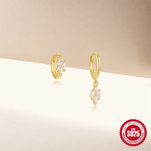 925 Sterling Silver gold-plated hoop earrings with marquise-cut zircon petals