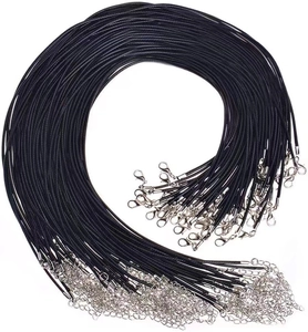 Bulk black waxed cotton necklace cords with silver lobster clasps and extension chains