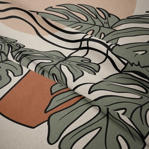 Detailed close-up of Morandi style tapestry showing Nordic leaf patterns and woven texture