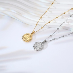 French vintage Elizabeth coin pendant necklaces in gold and silver steel finishes