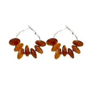 Retro geometric leopard print amber resin hoop earrings with silver pins for women