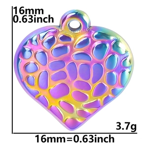Detailed macro view showing the 16x16mm dimensions of a rainbow heart pendant
