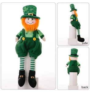 Front side and back views of St Patrick's Day Leprechaun gnome with orange beard