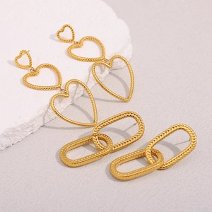 18K Gold Plated Stainless Steel Heart Interlocking Ring Earrings Snake Skin Texture Minimalist Versatile Jewelry