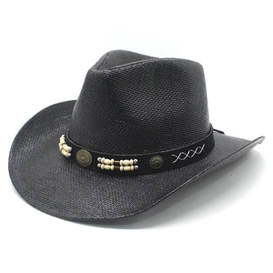 Western Cowboy Straw Hat Paper Woven Wide Brim Sun Protection Ethnic Style Decorative Band Summer Beach Vacation Travel