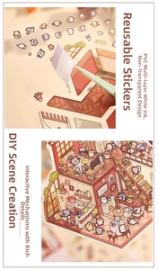 Detailed view of DIY 3D cat themed scenery stickers with PVC white ink printing layers