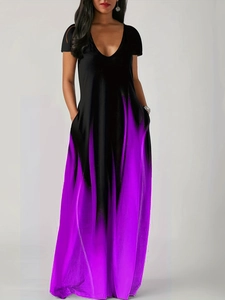 Detail shot of the black and purple gradient dress featuring side hidden pockets