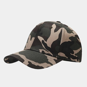 Detailed side view of jungle camouflage baseball cap featuring six-panel breathable structure