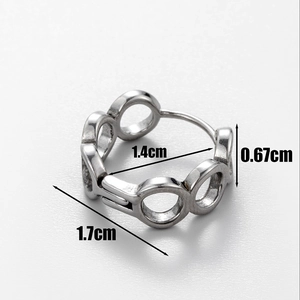 Silver stainless steel huggie earring with tiered ring design and size measurements