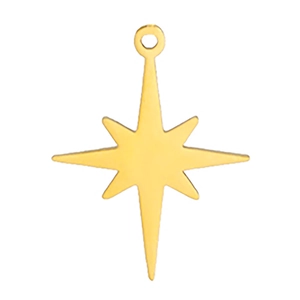 Golden stainless steel eight-pointed star pendant charm for jewelry making on white background
