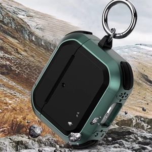 Étui robuste pour AirPods Pro vert foncé et noir avec mousqueton et protection antichoc