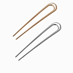 Minimalist U-shaped metal hairpins in gold and silver finish with textured anti-slip design