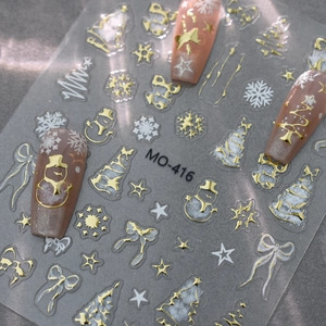 Goldene Weihnachts-Nagelaufkleber mit 3D-Schneeflocken, Bäumen und Schneemann