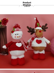 Detailed view of plush Christmas gnomes featuring heart knit sweaters and festive hats
