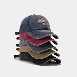 Washed Cotton Baseball Cap Vintage Distressed Brooklyn Letter Embroidery Adjustable Sun Hat Unisex