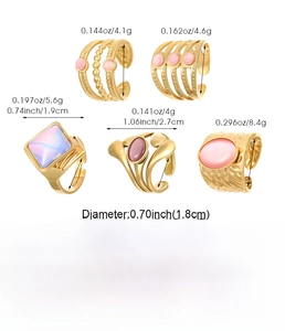 Detailed size chart for vintage stainless steel rings with weight and diameter specs
