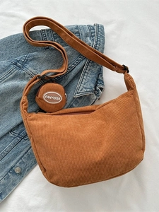 Women Corduroy Shoulder Bag With Detachable Round Coin Purse Casual Hobo Crossbody Bag Japanese Style Retro