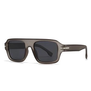 Retro square oversized polarized sunglasses with matte dark grey frame and metal accents
