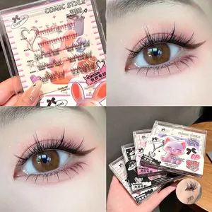 Detail view of glue-free comic style individual false eyelashes with 01 and 03 models