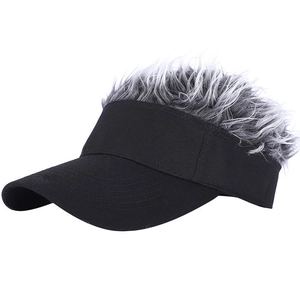 Creative black baseball cap with integrated grey and white synthetic hair wig extension