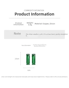 Detailed size specifications for rectangular emerald green drop earrings with dimensions