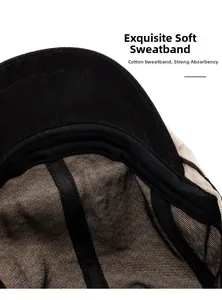 Detail of the soft cotton sweatband and breathable twill lining of the men's flat cap