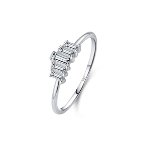 Elegant S925 sterling silver crown ring with five rectangular cubic zirconia stones