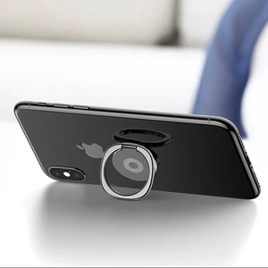 Universal silver and black metal phone ring holder with 360-degree rotation