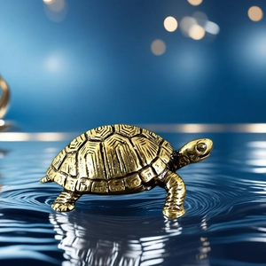 Macro detail showing textured shell and golden finish of solid brass turtle ornament