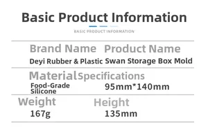 Detailed size specifications for swan storage box silicone resin mold in a table