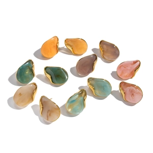 Irregular resin droplet stud earrings with gold edges in marble textures and varied colors