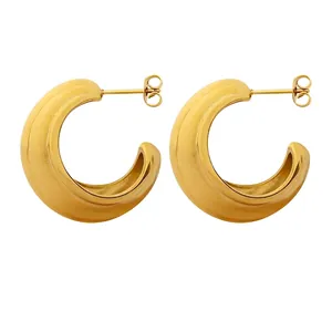 Chunky Hoop Earrings Titanium Steel 18K Gold Plated Minimalist INS Style C Shaped For Women Polished