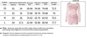 Detailed size chart for lace patchwork long sleeve bodysuit with XS to L measurements