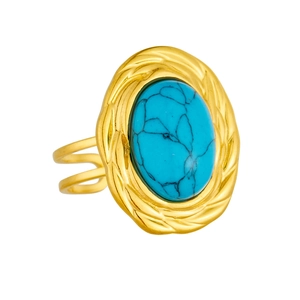 Vintage gold plated stainless steel double layer adjustable ring with turquoise stone