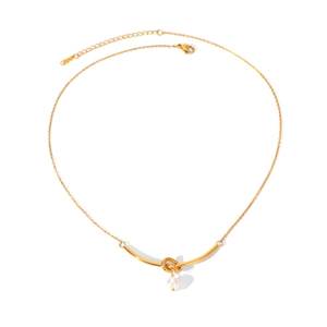 Collana in acciaio inossidabile placcato oro 18k con nodo e ciondolo con perla bianca
