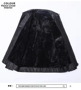 Détail de la veste en cuir noir pour homme avec doublure polaire chaude et fermeture