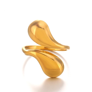 Minimalist 18K gold plated stainless steel open ring with double teardrop design