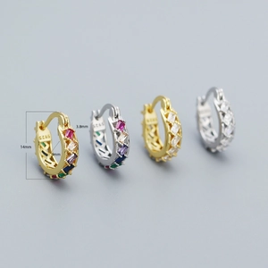 925 silver hoop earrings with colorful zircon stones showing 14mm size dimension