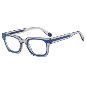 Retro two-tone gray and blue eyeglass frames with anti-blue light clear lenses