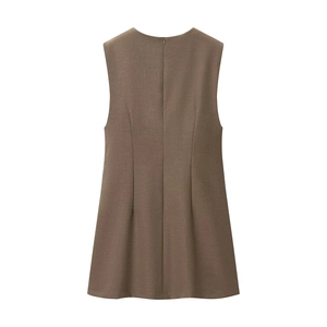Robe courte marron sans manches coupe trapèze avec texture et fermeture éclair
