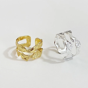 Irregular textured double layer S925 sterling silver rings in gold and silver finish