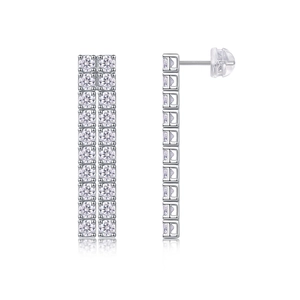 Luxurious 925 silver moissanite tassel drop earrings with double row sparkling diamonds