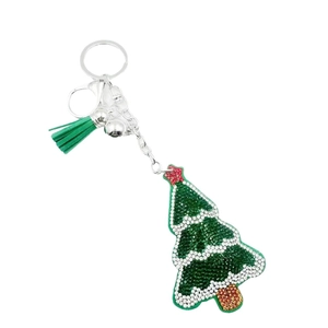 Sparkling Christmas tree keychain with green rhinestones and a matching tassel
