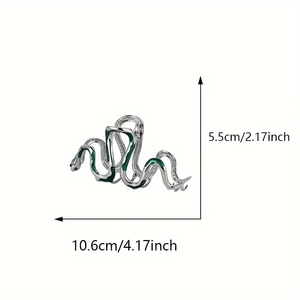 Silver metal snake hair claw clip with green enamel finish, size 10.6cm by 5.5cm