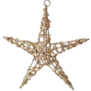 Sparkling gold sequined five-pointed star hanging ornament for festive shop window decoration
