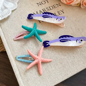 Acrylic sea fish and starfish hair clips set for beach vacation and seaside style