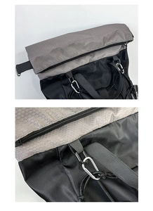 Detail of tear-resistant honeycomb fabric and hiking clips on a sports backpack