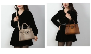 Detail view of large stone pattern tote bags in light coffee and dark brown PU leather