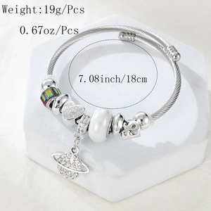 Silver bead bracelet with planet and heart charms featuring Be My Valentine engraving