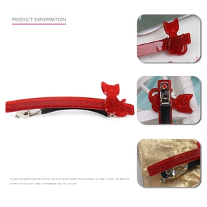 Sparkly red acrylic cat hair clip with professional metal spring buckle for women